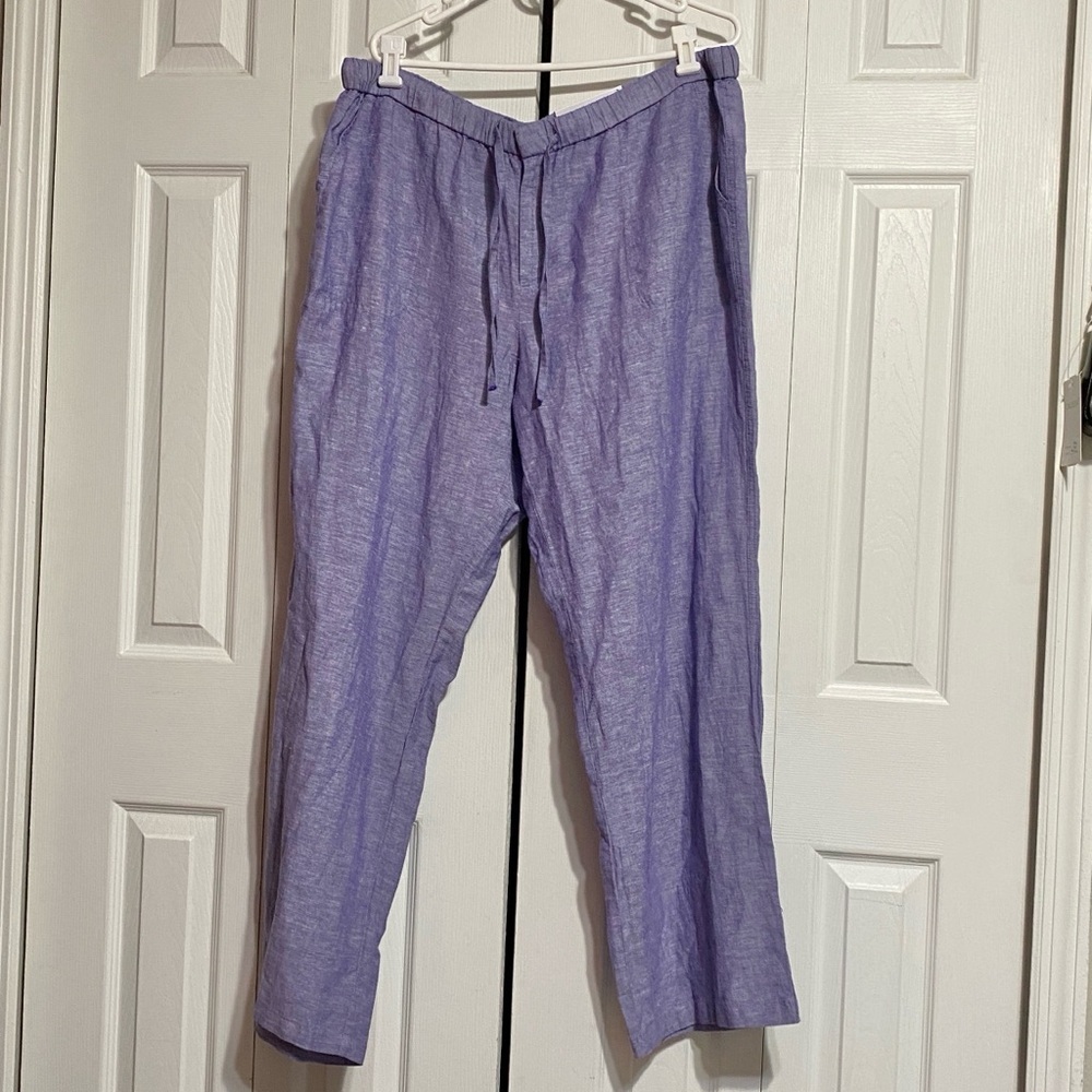Liz Claiborne NWT Linen violet Wide leg Drawstring casual Pants Size XL